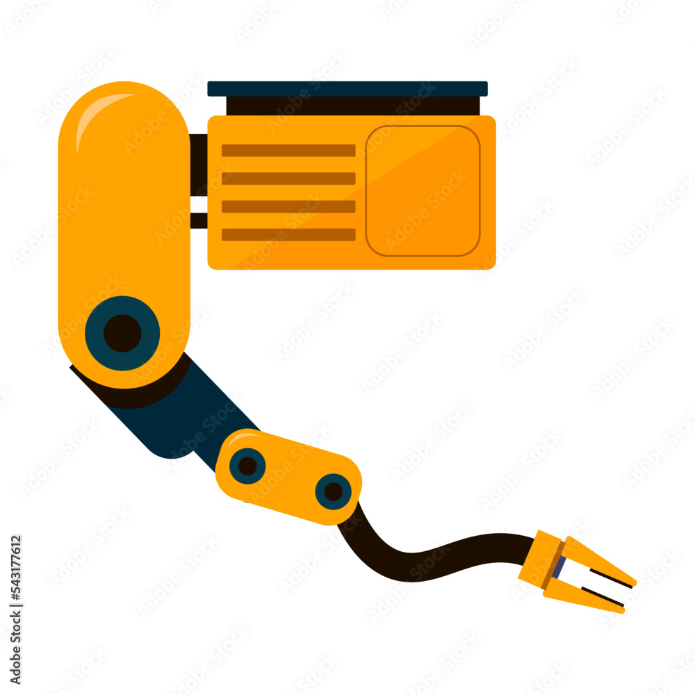 Poster robotic flexible clamp of machine on factory, technological line. vector illustration of robot hand 