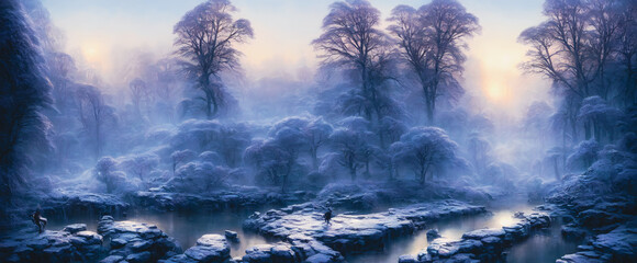 Artistic concept painting of a beautiful winter Landscape, background illustration.