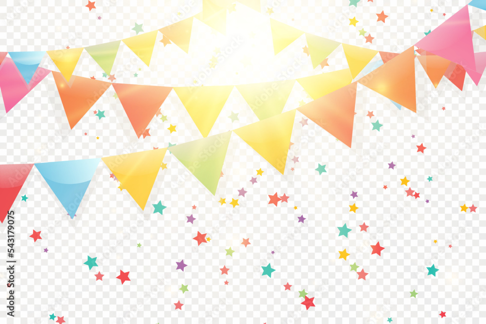 Poster Lots of colorful tiny confetti and ribbons on transparent background. Festive event and party. Multicolor background.Colorful bright confetti isolated on transparent background.	