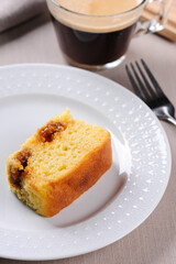 Brazilian corn cake made with a type of corn flour (Fuba) Bolo de Fubá, Selective focus