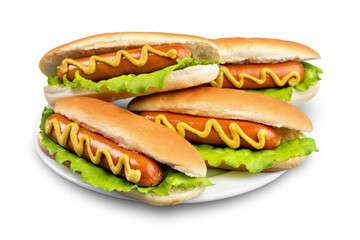 Barbecue Grilled Hot Dogs with Yellow Mustard on  background