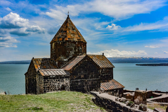 Sevanavank (Sevan Monastery), a monastic complex located on a shore of Lake Sevan in the Gegharkunik Province of Armenia. May 6, 2019