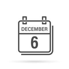 December 6, Calendar icon with shadow. Day, month. Flat vector illustration.	
