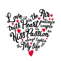 Love is in the Air, Heart shape text, Valentines Day, Romantic lettering