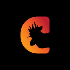 letter c logo in the shape of a chicken, suitable for food businesses