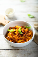 Fototapeta premium Pasta with traditional Bolognese sauce