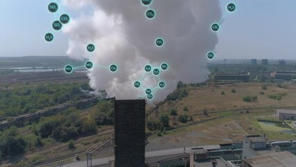 Emission of solid substances into the atmosphere. Environmental pollution visualization. White smoke from the factory chimney, visualization of the release of hazardous components