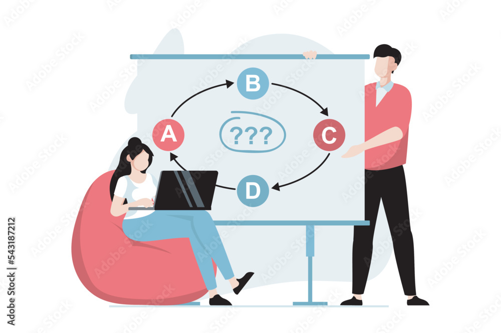 Aufkleber strategic planning concept with people scene in flat design. man and woman analyze business processe