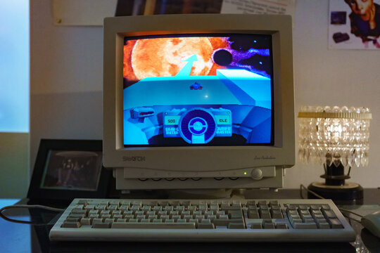 Tallinn, Estonia - 21.05.2022: LVLup! Video Game Museum, old PC