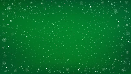 Gordijnen Chritmas banner met sneeuw vallen op groene achtergrond. Vector abstracte winterlandschap scène met sneeuwvlokken op framerand, koud weer effectof en sneeuwval textuur decoratie, Nieuwjaar achtergrond © Anchalee