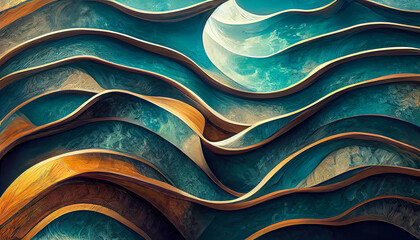 Surreal 3d waves flowing as wallpaper background illustration - obrazy, fototapety, plakaty