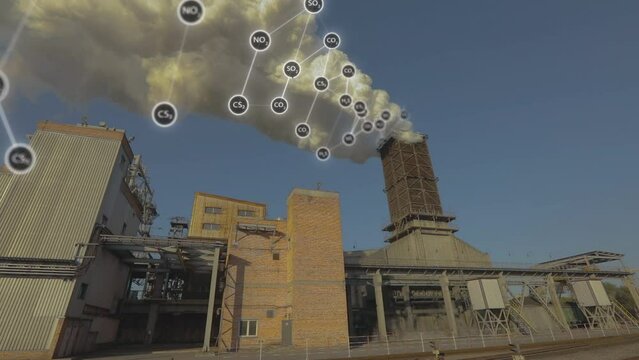 Visualization of environmental pollution. Smoke from the chimney of a large factory. The concept of harmful emissions from the factory chimney