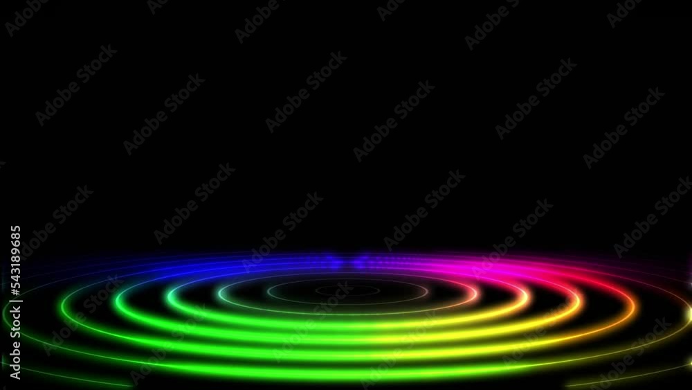 Poster 4k animation of futuristic stage podium. neon circles with light. spotlight. studio with empty space