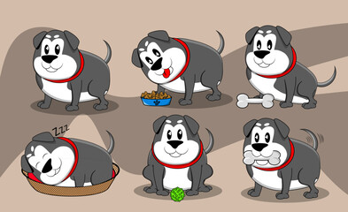 Cute cartoon dog played, pack illustration Art