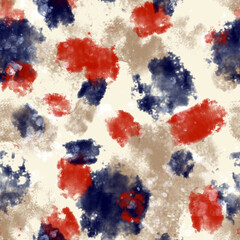 Obraz na płótnie Canvas Red, blue, beige watercolor stains and splatter. Watercolor abstract seamless texture. Illustration.