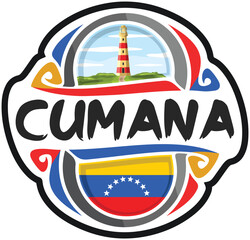 Cumana Venezuela Flag Travel Souvenir Sticker Skyline Landmark Logo Badge Stamp Seal Emblem EPS