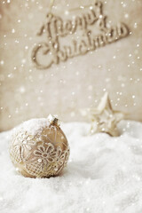 christmas ornament and snow