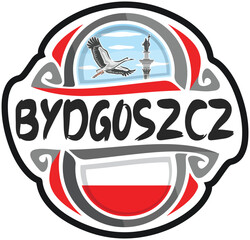 Bydgoszcz Poland Flag Travel Souvenir Sticker Skyline Landmark Logo Badge Stamp Seal Emblem EPS