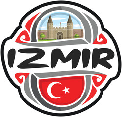 Izmir Turkey Flag Travel Souvenir Sticker Skyline Landmark Logo Badge Stamp Seal Emblem EPS
