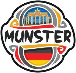Munster Germany Flag Travel Souvenir Sticker Skyline Landmark Logo Badge Stamp Seal Emblem EPS