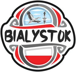 Bialystok Poland Flag Travel Souvenir Sticker Skyline Landmark Logo Badge Stamp Seal Emblem EPS