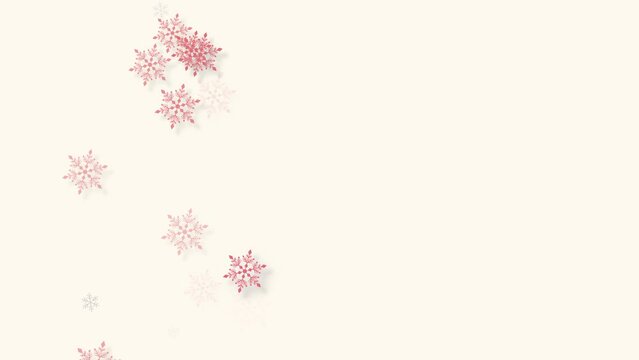 クリスマス 雪の結晶 ピンク 左 小 雪が降る 【背景 オフホワイト】