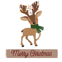 Christmas cute reindeer with lights