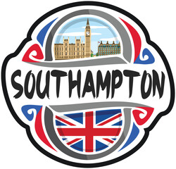 Southampton UK United Kingdom Flag Travel Souvenir Skyline Landmark Logo Badge Stamp Seal Emblem