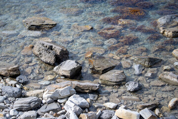 Fototapeta na wymiar Large stones on the seashore.