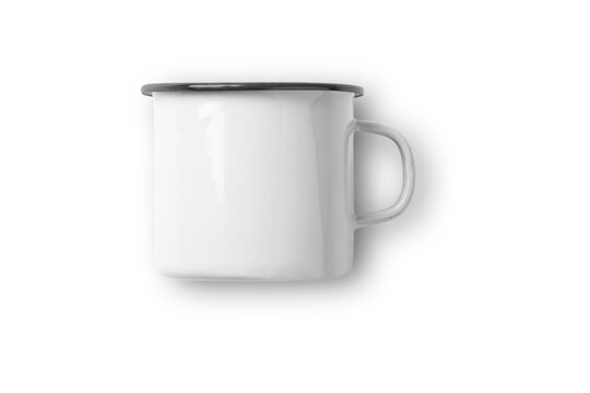 White blank Enamel Mug Mock-up isolated on white background. Blank cup for branding. High-resolution photo.3d rendering.