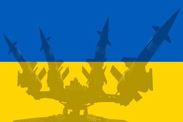 anti-aircraft missile defense system against the background of the flag of ukraine
