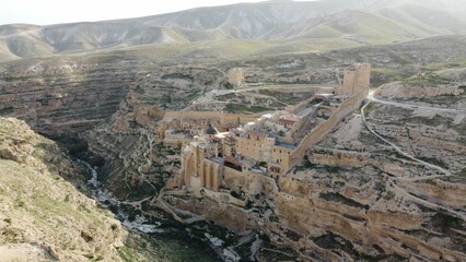 Famous Mar Saba Monastery from an aerial view, one of the  oldest inhabited monasteries