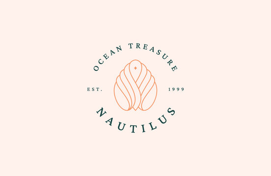 Luxurious seashell or scallop with line style logo icon design template flat vector