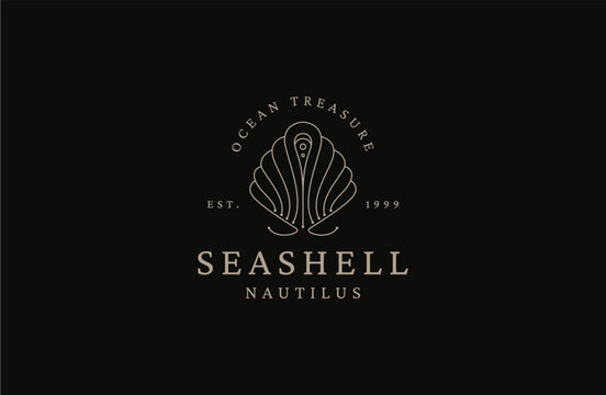 Luxurious seashell or scallop with line style logo icon design template flat vector