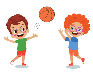cute happy kids playing basketball