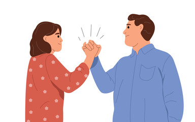 Fototapeta premium Two corporate teams opposite competitors.Business confrontation, healthy competition, rivalry concept. Flat vector illustration