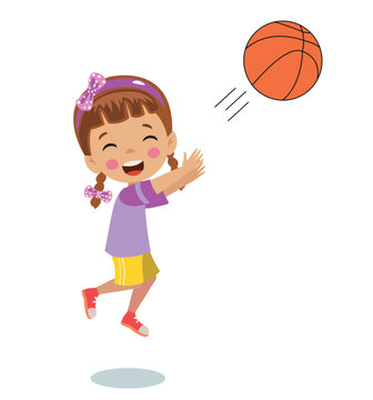 basketball ball and cute happy sports children
