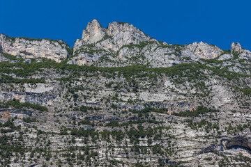 Steep rock face in Italy in Drau Valley near Lake Garda