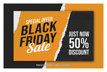 Black friday promotion background and text effect editable with yellow paper effect