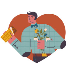 Man giving presents for Valentine's Day.