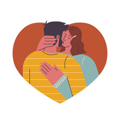 Happy hugging couple in love. Woman kisses your boyfriend.