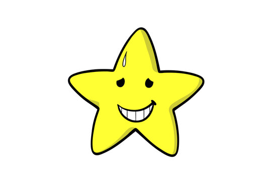 Yellow star face as an emoticon looking ashamed