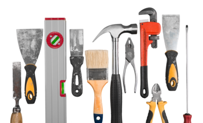 Various Building tools isolated on white background