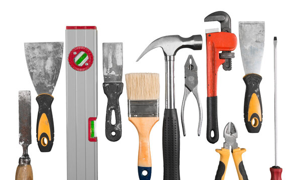 Various Building tools isolated on white background