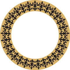 Vector gold and black Kazakh national round pattern, frame. Ethnic ornament of the nomadic peoples of Asia, the Great Steppe, Kazakhs, Kirghiz, Kalmyks, Mongols, Buryats, Turkmens