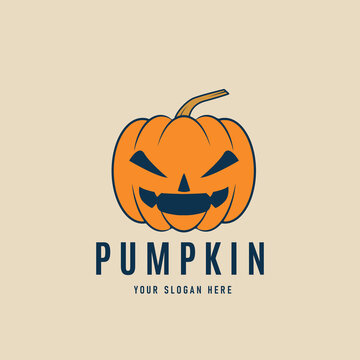 halloween pumpkin fruit vintage logo vector illustration design