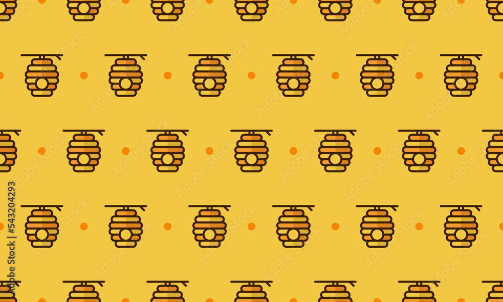 Poster beehive pattern with cartoon beehive. seamless beehive background. summer and spring seamless patter