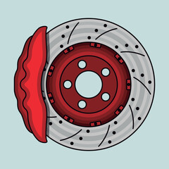 Red automotive brakes. Disc and calipers.