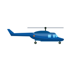 Blue police helicopter cartoon illustration. Colorful vehicle on white background. Aviation, air transportation, flight concept