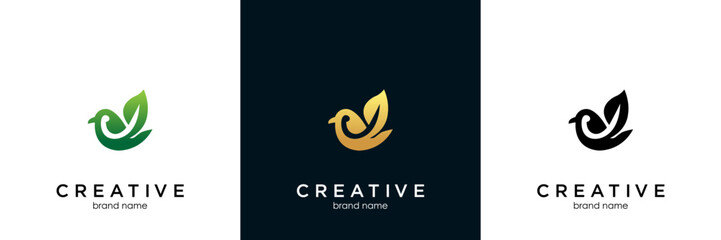 Obraz na płótnie Canvas Leaf bird minimalist logo design concept